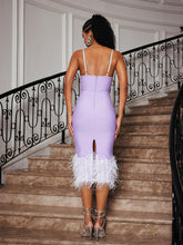 Load image into Gallery viewer, Arife Spaghetti Pearl Feather Bandage Dress
