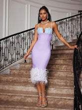 Load image into Gallery viewer, Arife Spaghetti Pearl Feather Bandage Dress
