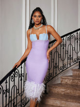 Load image into Gallery viewer, Arife Spaghetti Pearl Feather Bandage Dress
