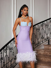 Load image into Gallery viewer, Arife Spaghetti Pearl Feather Bandage Dress
