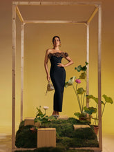 Load image into Gallery viewer, Arnau One Shoulder Flower Bandage Maxi Dress In Gold
