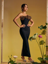 Load image into Gallery viewer, Arnau One Shoulder Flower Bandage Maxi Dress In Gold
