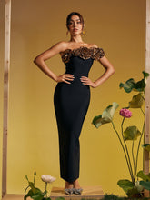 Load image into Gallery viewer, Arnau One Shoulder Flower Bandage Maxi Dress In Gold
