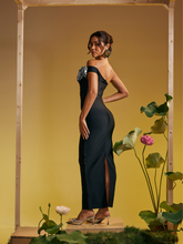 Load image into Gallery viewer, Arnau One Shoulder Flower Bandage Maxi Dress In Silver
