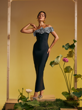 Load image into Gallery viewer, Arnau One Shoulder Flower Bandage Maxi Dress In Silver
