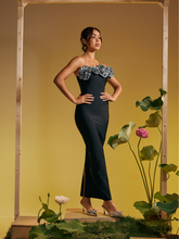 Load image into Gallery viewer, Arnau One Shoulder Flower Bandage Maxi Dress In Silver
