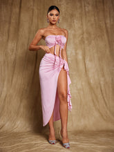 Load image into Gallery viewer, Arrietty Flower Draped Split Skirt Set In Pink
