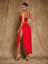 Load image into Gallery viewer, Arrietty Flower Draped Split Skirt Set In Red
