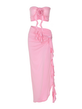 Load image into Gallery viewer, Arrietty Flower Draped Split Skirt Set In Pink
