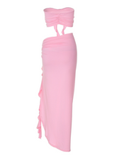 Load image into Gallery viewer, Arrietty Flower Draped Split Skirt Set In Pink
