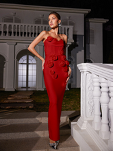 Load image into Gallery viewer, Arushi Strapless Flower Bandage Dress In Red

