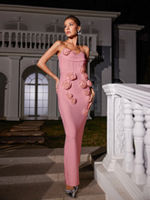 Load image into Gallery viewer, Arushi Strapless Flower Bandage Dress In Pink
