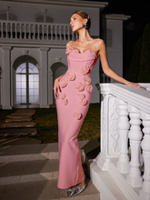 Load image into Gallery viewer, Arushi Strapless Flower Bandage Dress In Pink
