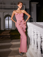 Load image into Gallery viewer, Arushi Strapless Flower Bandage Dress In Pink

