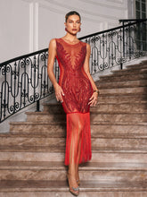 Load image into Gallery viewer, Ascella Crystal Fringe Mesh Midi Dress
