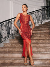 Load image into Gallery viewer, Ascella Crystal Fringe Mesh Midi Dress
