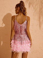 Load image into Gallery viewer, Austyn Tassel Feather Mini Dress In Pink
