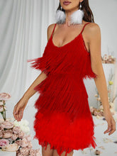 Load image into Gallery viewer, Austyn Tassel Feather Mini Dress In Red

