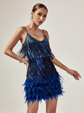 Load image into Gallery viewer, Austyn Tassel Feather Mini Dress In Royal Blue

