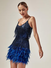 Load image into Gallery viewer, Austyn Tassel Feather Mini Dress In Royal Blue
