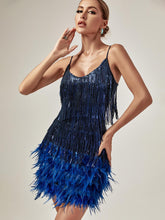 Load image into Gallery viewer, Austyn Tassel Feather Mini Dress In Royal Blue
