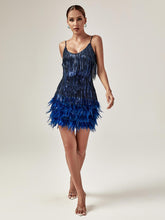Load image into Gallery viewer, Austyn Tassel Feather Mini Dress In Royal Blue
