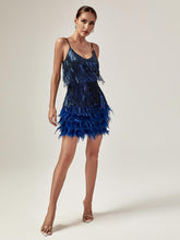 Load image into Gallery viewer, Austyn Tassel Feather Mini Dress In Royal Blue
