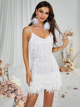 Load image into Gallery viewer, Austyn Tassel Feather Mini Dress In White
