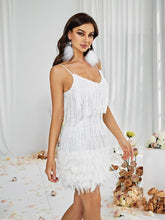 Load image into Gallery viewer, Austyn Tassel Feather Mini Dress In White
