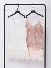 Load image into Gallery viewer, Austyn Tassel Feather Mini Dress In White

