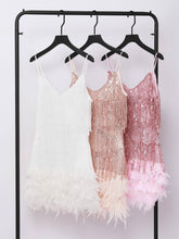 Load image into Gallery viewer, Austyn Tassel Feather Mini Dress In Champagne
