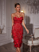 Load image into Gallery viewer, Avital Strapless Flower Midi Dress
