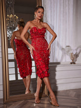 Load image into Gallery viewer, Avital Strapless Flower Midi Dress
