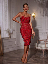 Load image into Gallery viewer, Avital Strapless Flower Midi Dress
