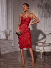 Load image into Gallery viewer, Avital Strapless Flower Midi Dress
