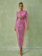 Load image into Gallery viewer, Aviva Long Sleeve Cutout Sequin Maxi Dress In Pink
