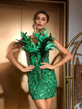 Load image into Gallery viewer, Aydin Strapless Sequin Feather Mini Dress
