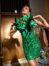 Load image into Gallery viewer, Aydin Strapless Sequin Feather Mini Dress
