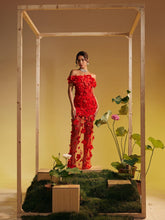 Load image into Gallery viewer, Azizi Off Shoulder Flower Mesh Maxi Dress

