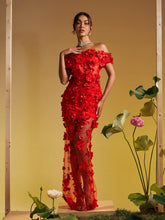 Load image into Gallery viewer, Azizi Off Shoulder Flower Mesh Maxi Dress
