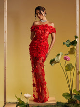 Load image into Gallery viewer, Azizi Off Shoulder Flower Mesh Maxi Dress
