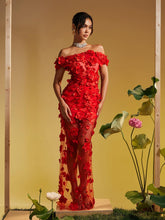 Load image into Gallery viewer, Azizi Off Shoulder Flower Mesh Maxi Dress
