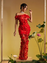 Load image into Gallery viewer, Azizi Off Shoulder Flower Mesh Maxi Dress
