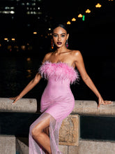 Load image into Gallery viewer, Barbie Mesh Rhinestone Maxi Bandage Dress In Hot Pink

