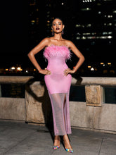 Load image into Gallery viewer, Barbie Mesh Rhinestone Maxi Bandage Dress In Hot Pink
