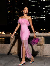 Load image into Gallery viewer, Barbie Mesh Rhinestone Maxi Bandage Dress In Hot Pink
