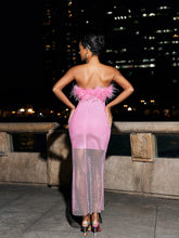 Load image into Gallery viewer, Barbie Mesh Rhinestone Maxi Bandage Dress In Hot Pink
