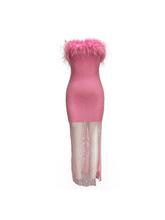 Load image into Gallery viewer, Barbie Mesh Rhinestone Maxi Bandage Dress In Hot Pink
