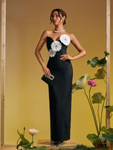 Load image into Gallery viewer, Bardou Strapless Flower Crystal Bandage Maxi Dress
