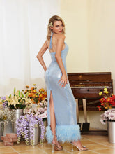 Load image into Gallery viewer, Beck Backless Feather Trimmed Sequin Dress
